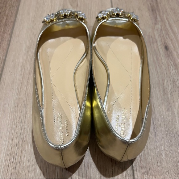 Kate Spade Gold Floral Embellished Ballet Flats Size 8 - Picture 9 of 12